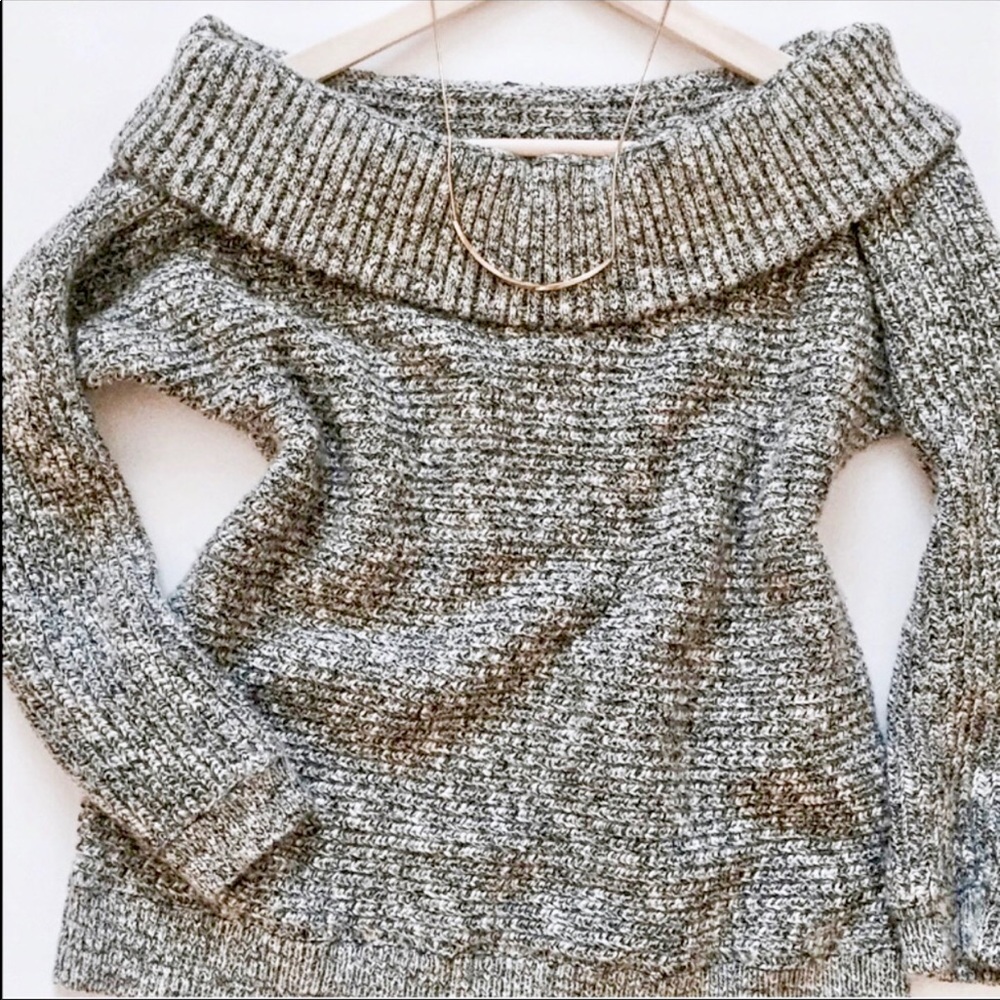 Marled Shaker Knit Off the Shoulder Sweater